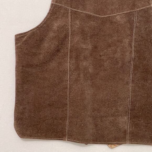 Simco Supreme Genuine Leather Vest Mens Size 46 Brown 4 Snaps Paisley Lined USA - Picture 7 of 12